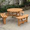 Gardenised Wooden Outdoor Round Picnic Table with Bench for Patio, 6- Person with Umbrella Hole - Stained QI003904.ST